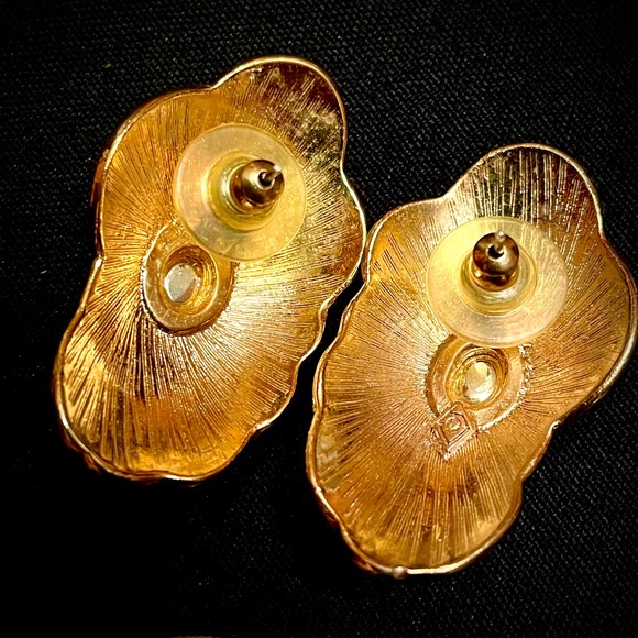 Handmade Vintage Artisan Pink Tourmaline, Enamel & Gold Gemstone Earrings - Picture 4 of 4